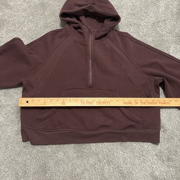 CRZ YOGA Fleece Womens Half Zip Hoodies Funnel Neck Thumb Holes Brown Size L - Picture 3 of 5